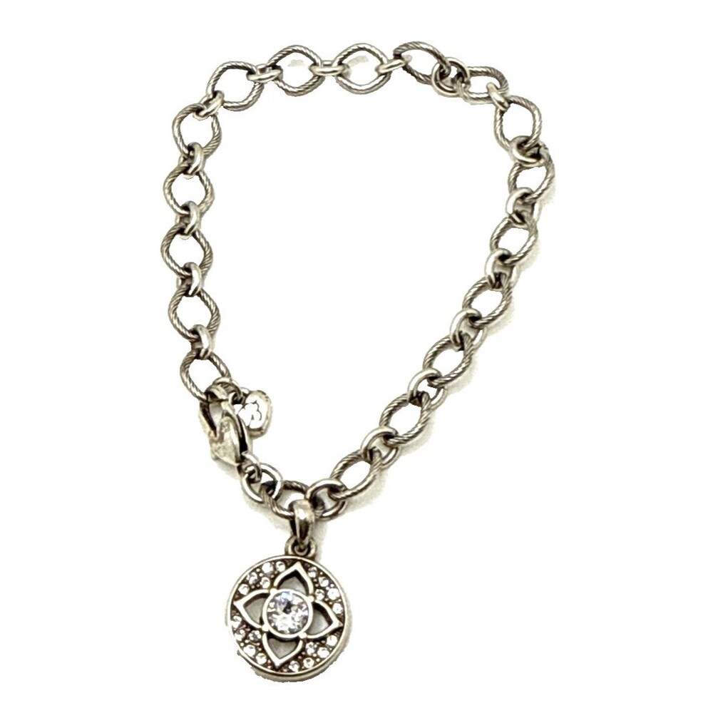 Brighton DUCALE Crystal Charm Bracelet JF1362 Silver Plated Statement 8"